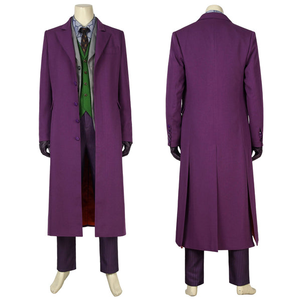 Heath Ledger Joker The Dark Knight Costume Cosplay Outfit with Purple Trench Adult Men Full Set