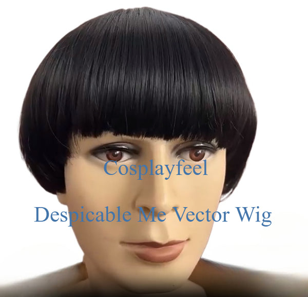 Vector Despicable Me Wig Cosplay Hair Mushroom Black Nerd Wig