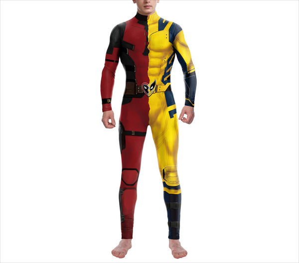 Deadpool & Wolverine Combo Costume Wolverinepool Cosplay Superhero Printed Jumpsuit