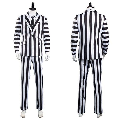 Beetlejuice Adam Men Black and White Striped Suit Outfits Halloween Carnival Costume Cosplay Costume