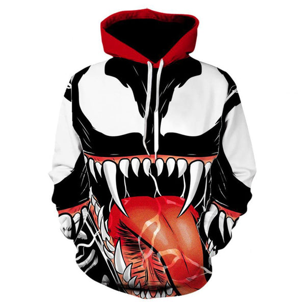 Venom Parasite Big Mouth Hoodie Spiderman 3D Printed Outerwear Cosplay Jacket