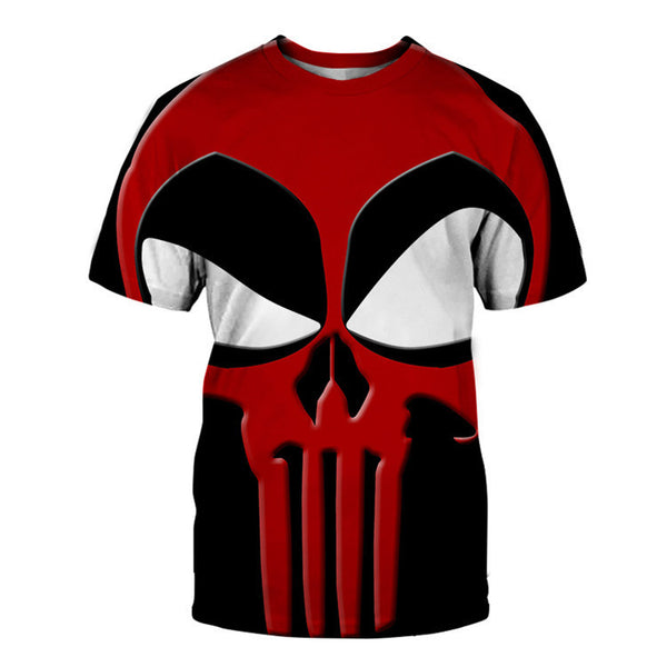 Deadpool Vs The Punisher Skull T-shirt Red Halloween Cosplay Costume