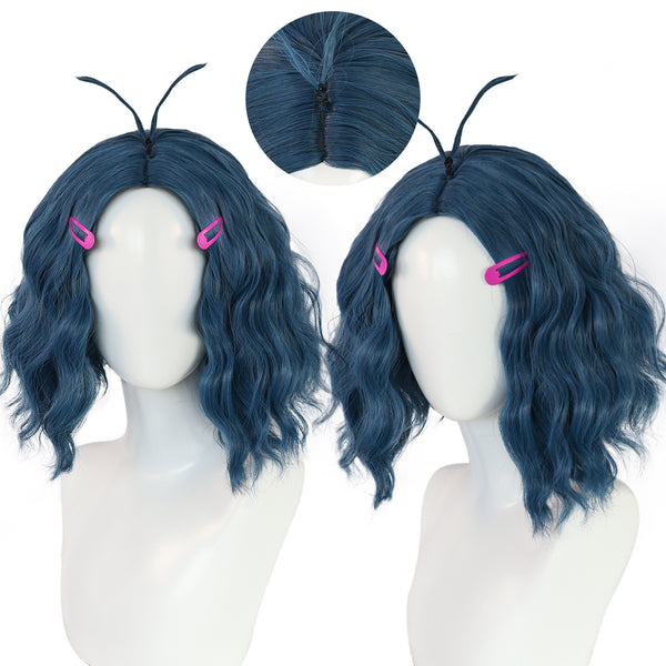 Inside Out Envy Cosplay Blue Wigs Womens Curly Hairstyle for Movie Costume