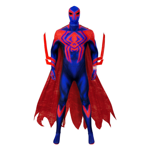 Across The Spider-Verse Spider Man 2099 Cosplay Costume Miguel Blue Outfit with Cape