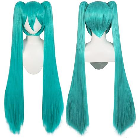 Vocaloid Hatsune Miku Long Straight Cyan Wigs for Halloween Party Lolita Anime Cosplay Costume