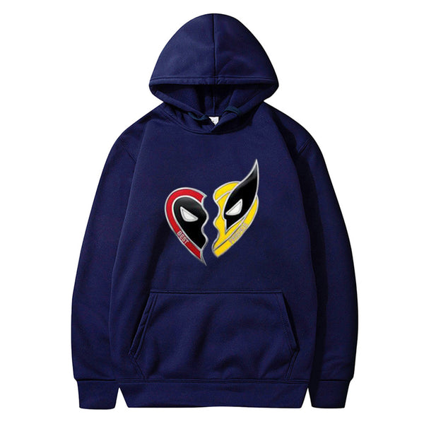 Deadpool & Wolverine Cosplay Hoodies Navy Blue Sport Couple Sweatshirt