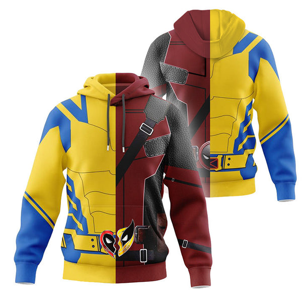 Deadpool and Wolverine Cosplay Couple Hoodies 3D Print Pullover Zip-Up Coat