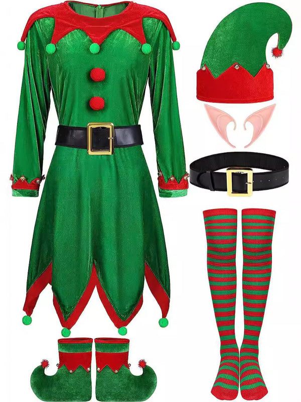 Christmas Green Elf Girl Cosplay Women Fancy Dress Party Carnival Outfits