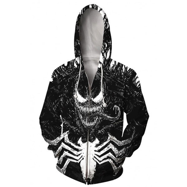 Marvel Venom Antihero Hoodie Anime Printing Pullover Unisex Holiday Wear Jacket Zip Up Coat