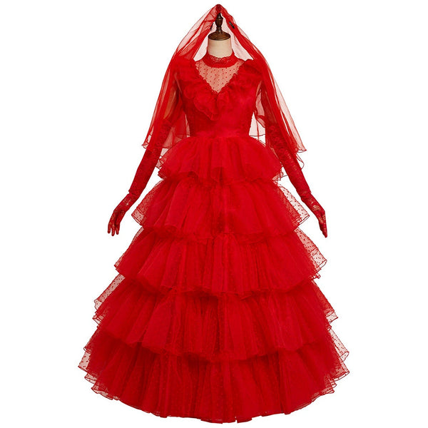 BeetleJuice Lydia Red Wedding Dress Halloween Cosplay Costume