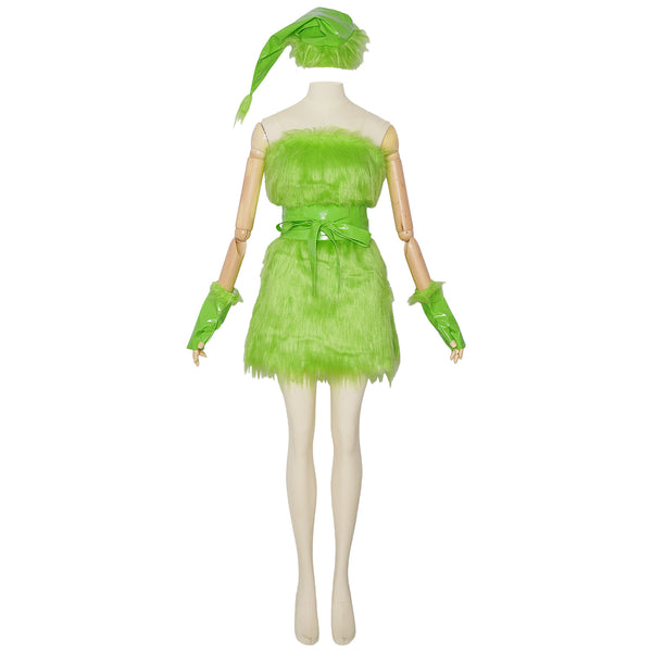 Grinchster Christmas Baddie Costume Green Fur Fancy Dress for Woman