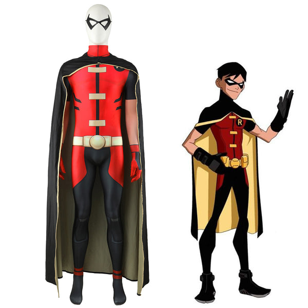 Young Justice Robin Costume Jason Todd Version Suit Black Cloak Cosplay Jumpsuit