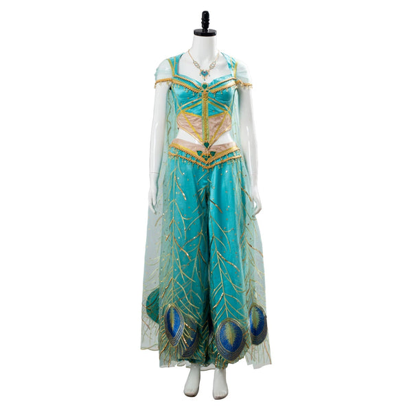 Movie 2019 Princess Jasmine Dress Naomi Scott  Peacock Outfit Cosplay Costume