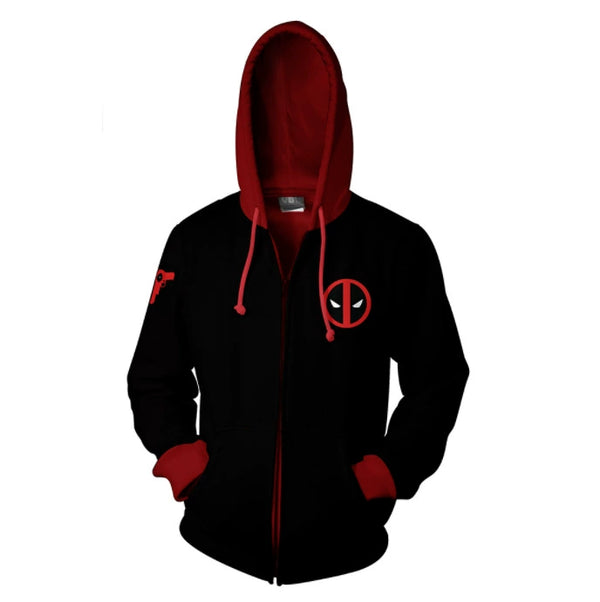 Deadpool Zip Up Hoodie Marvel Cosplay 3D Print Pullover for Men