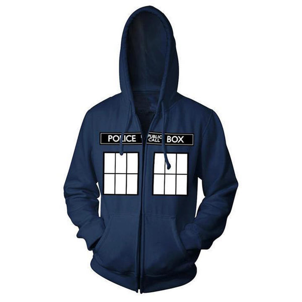 Doctor Who TARDIS Zip Up Hoodie Police Call Box Jacket Coat for Men Women