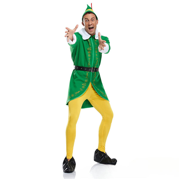 Musical Christmas Buddy Cosplay Outfit Adult Costume Xmas Elf Green Suit for Holiday