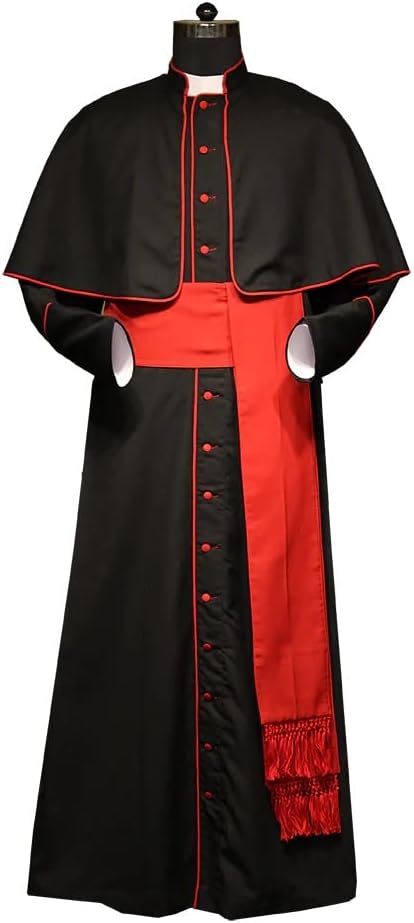 Church Roman Cassock Adult Clergy Robe Cassock Soutane with Red Belt