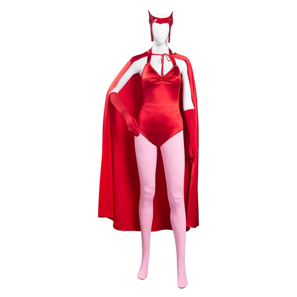 WandaVision Scarlet Witch Classic Outfit Female Halloween Cosplay Costume with Mask